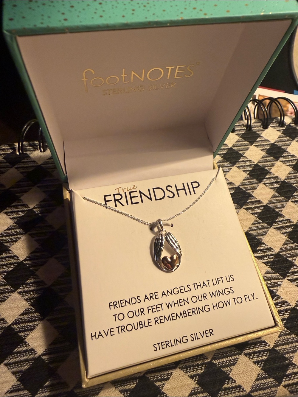 Footnotes Sterling Silver Friendship Heart Angel Wings Necklace